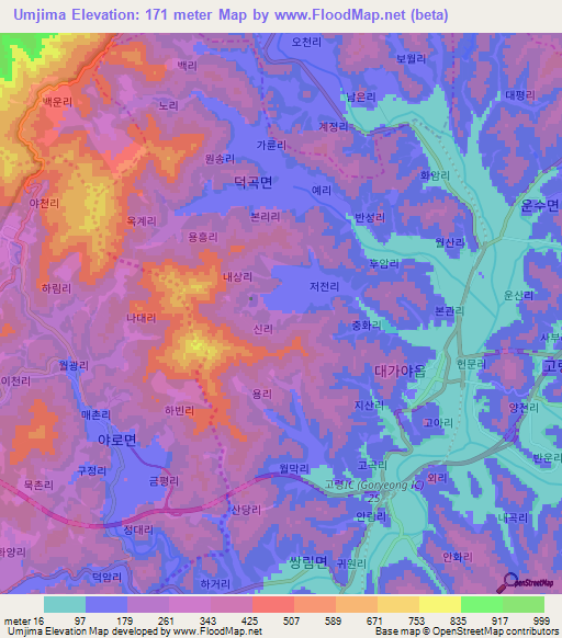 Umjima,South Korea Elevation Map