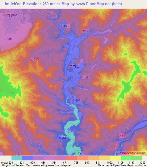 Umjich'on,South Korea Elevation Map