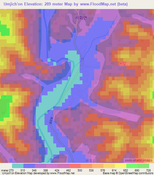 Umjich'on,South Korea Elevation Map