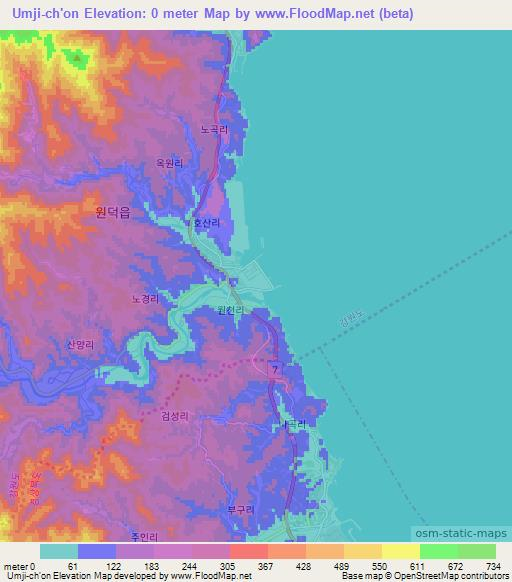 Umji-ch'on,South Korea Elevation Map