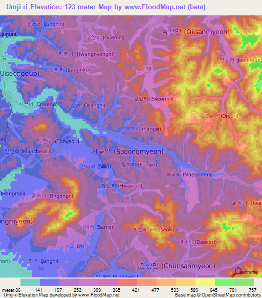 Umji-ri,South Korea Elevation Map