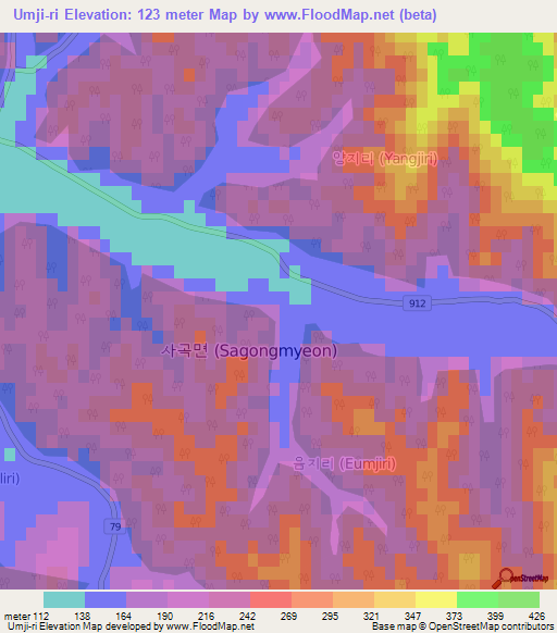 Umji-ri,South Korea Elevation Map