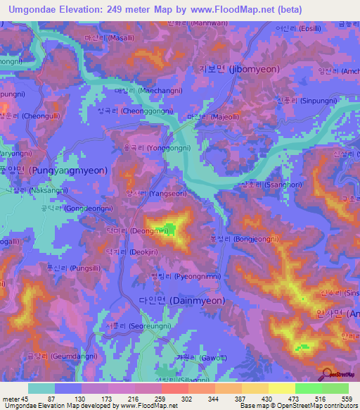 Umgondae,South Korea Elevation Map