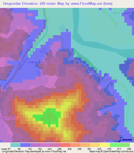 Umgondae,South Korea Elevation Map