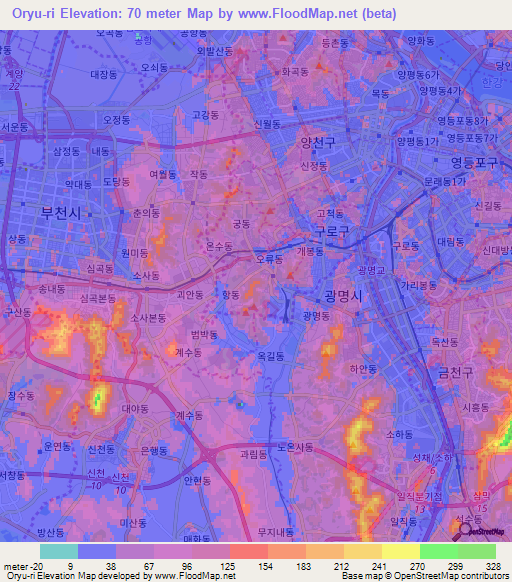 Oryu-ri,South Korea Elevation Map