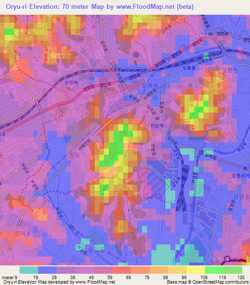 Oryu-ri,South Korea Elevation Map