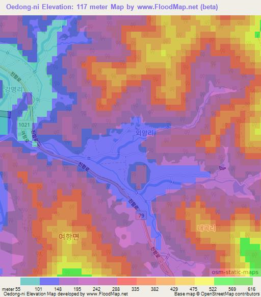 Oedong-ni,South Korea Elevation Map