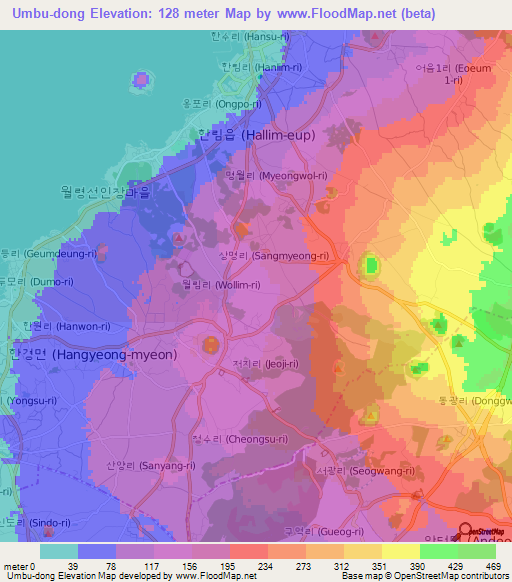 Umbu-dong,South Korea Elevation Map