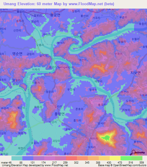 Umang,South Korea Elevation Map