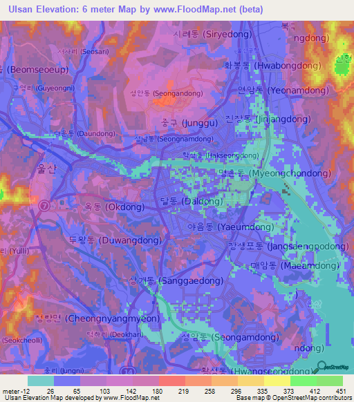 Ulsan,South Korea Elevation Map