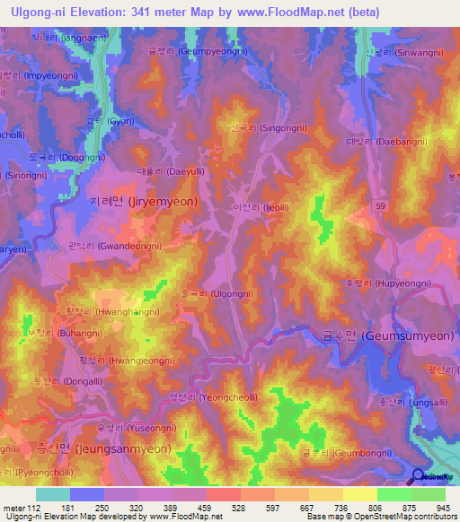 Ulgong-ni,South Korea Elevation Map