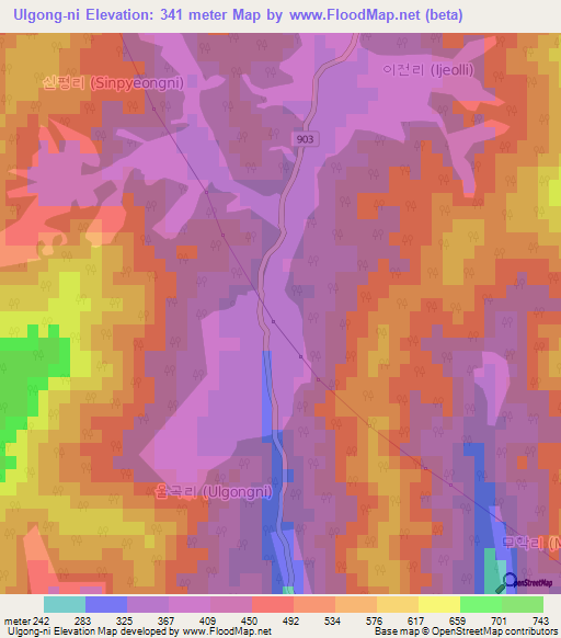 Ulgong-ni,South Korea Elevation Map