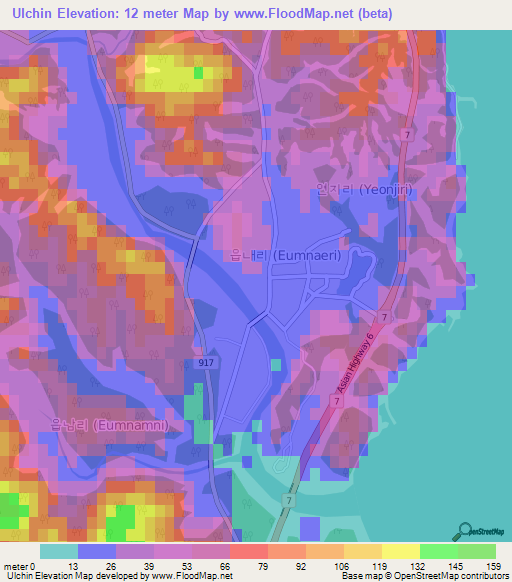 Ulchin,South Korea Elevation Map