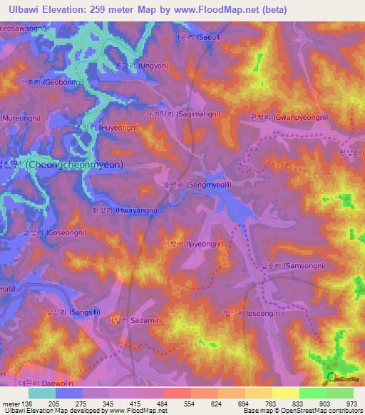 Ulbawi,South Korea Elevation Map