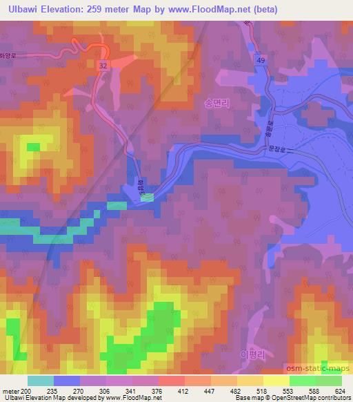 Ulbawi,South Korea Elevation Map