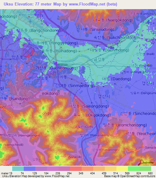 Uksu,South Korea Elevation Map