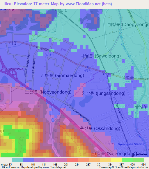 Uksu,South Korea Elevation Map