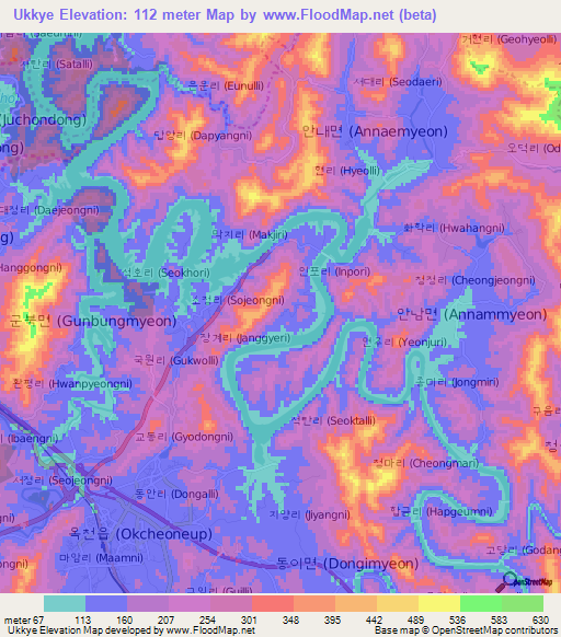 Ukkye,South Korea Elevation Map