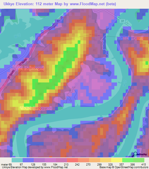 Ukkye,South Korea Elevation Map