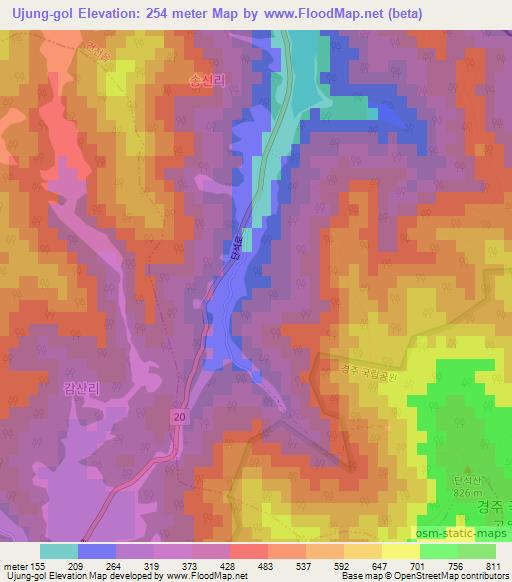 Ujung-gol,South Korea Elevation Map