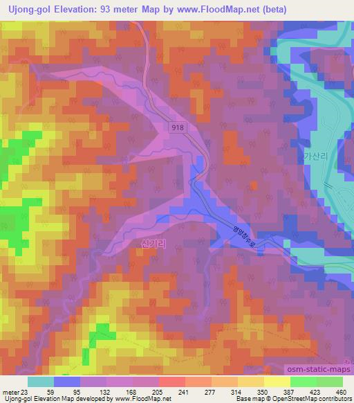 Ujong-gol,South Korea Elevation Map