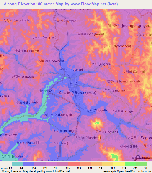 Visong,South Korea Elevation Map