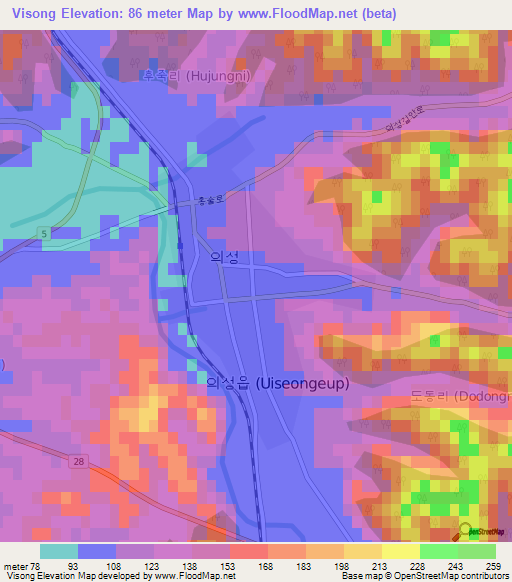 Visong,South Korea Elevation Map