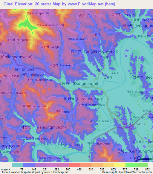 Ginei,South Korea Elevation Map