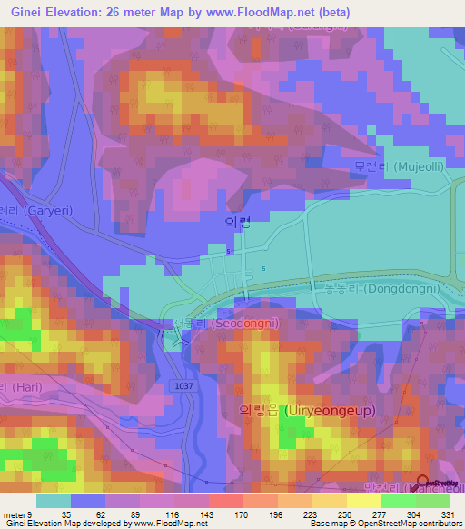 Ginei,South Korea Elevation Map