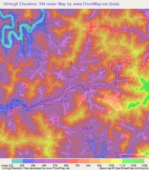 Uirimgil,South Korea Elevation Map