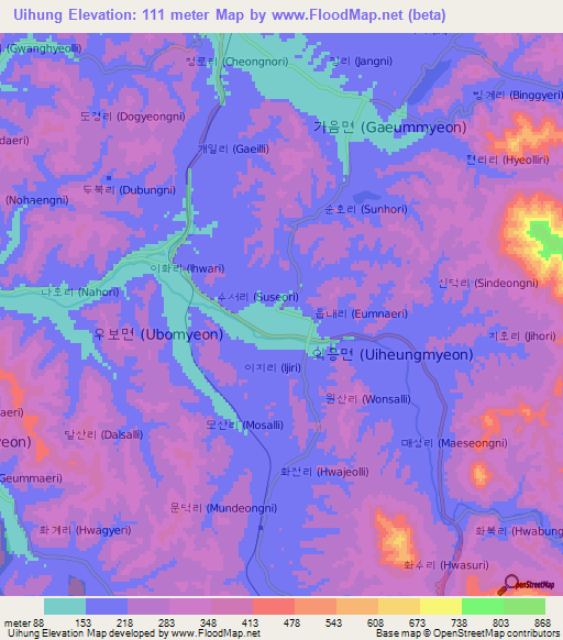 Uihung,South Korea Elevation Map