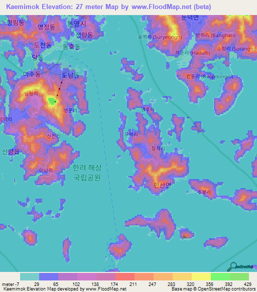 Kaemimok,South Korea Elevation Map