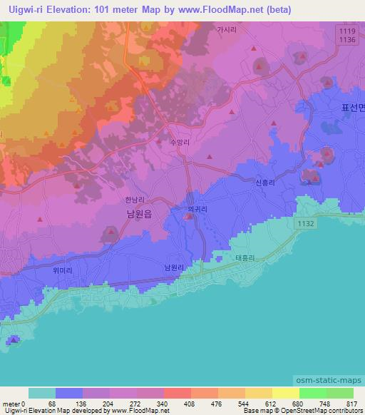 Uigwi-ri,South Korea Elevation Map