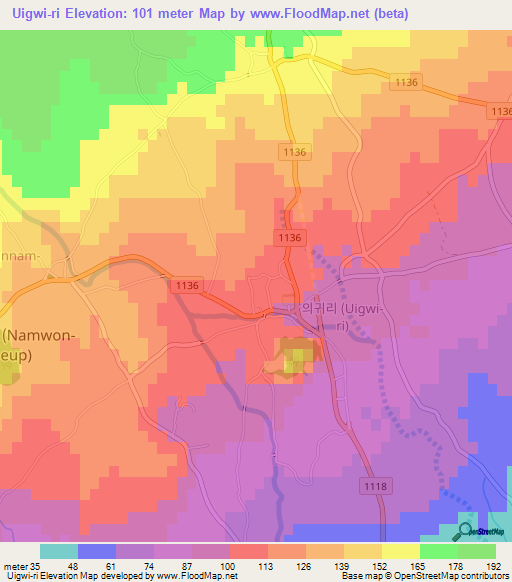 Uigwi-ri,South Korea Elevation Map