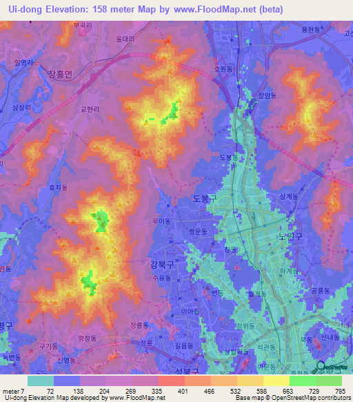 Ui-dong,South Korea Elevation Map