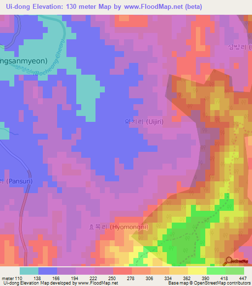 Ui-dong,South Korea Elevation Map