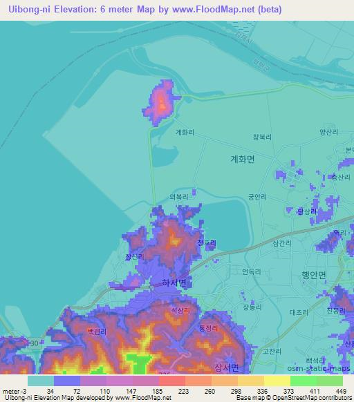 Uibong-ni,South Korea Elevation Map