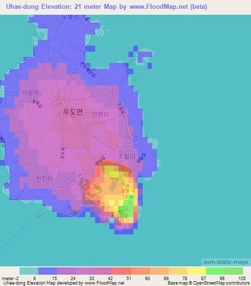 Uhae-dong,South Korea Elevation Map