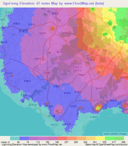 Ugol-tong,South Korea Elevation Map