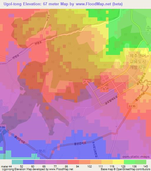 Ugol-tong,South Korea Elevation Map