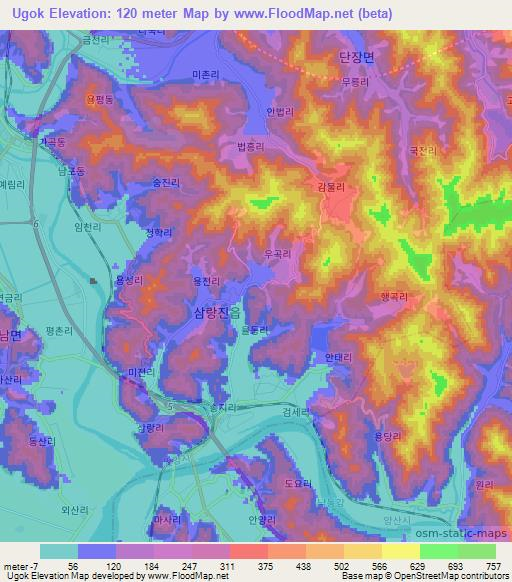 Ugok,South Korea Elevation Map