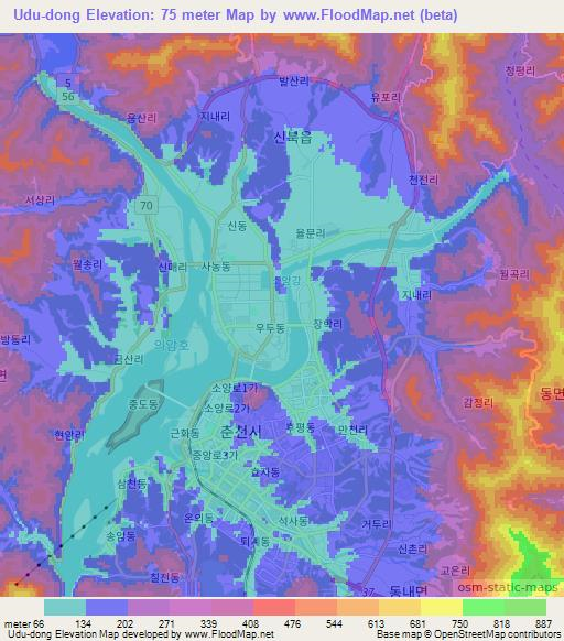 Udu-dong,South Korea Elevation Map