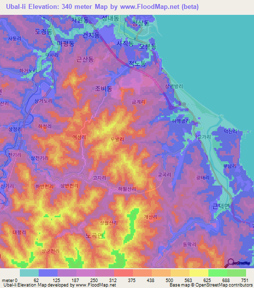 Ubal-li,South Korea Elevation Map