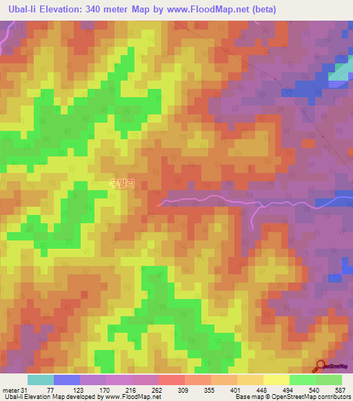 Ubal-li,South Korea Elevation Map