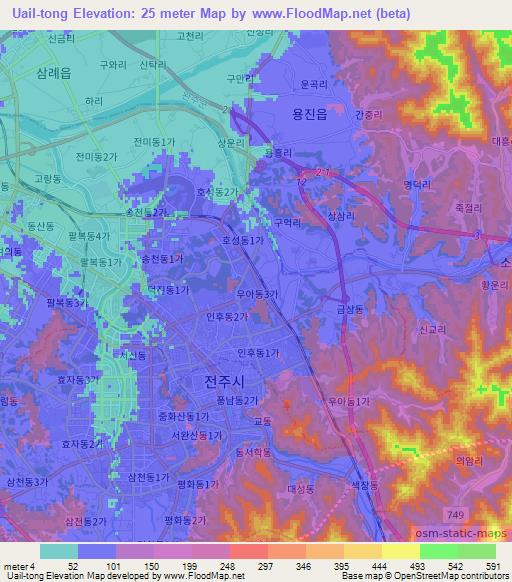 Uail-tong,South Korea Elevation Map