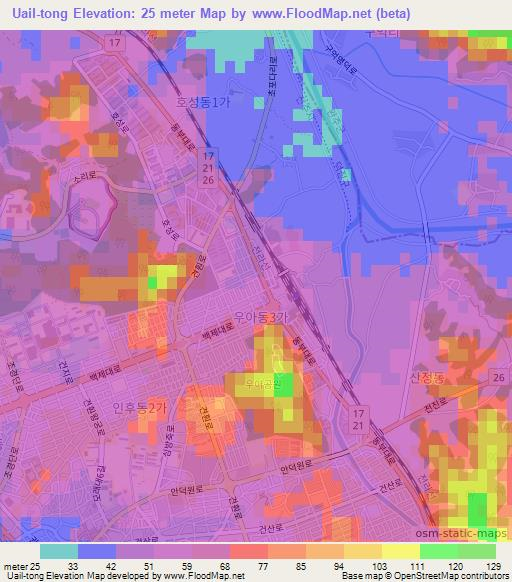 Uail-tong,South Korea Elevation Map