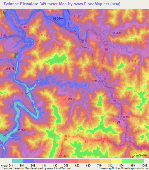 Twinnae,South Korea Elevation Map