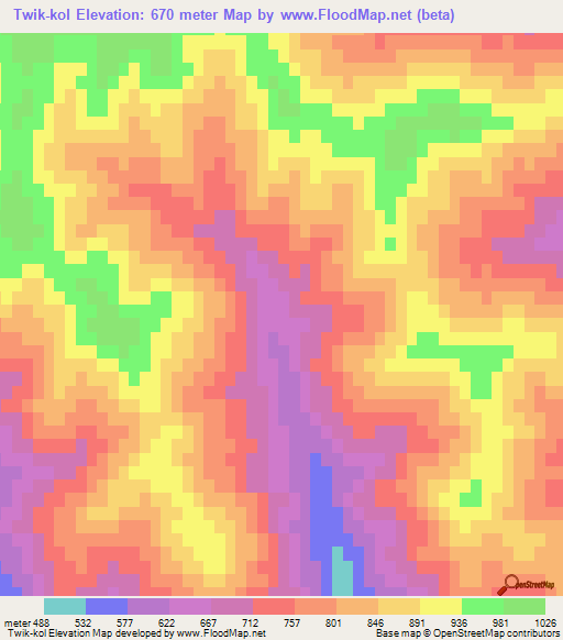 Twik-kol,South Korea Elevation Map