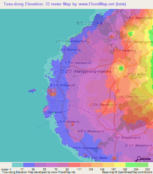 Tusu-dong,South Korea Elevation Map