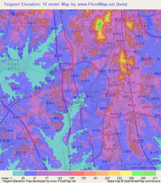 Teiganri,South Korea Elevation Map